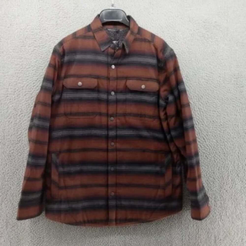 Kuhl Shacket Mens Small Hickory Brown Stripe Insulated Snap Shirt Sherpa Joyridr